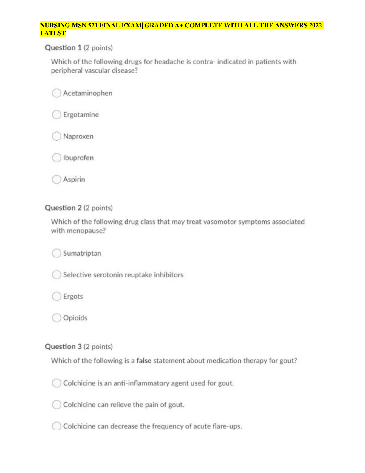Preview image for NURSING MSN 571 FINAL EXAM| GRADED A+ COMPLETE WITH ALL THE ANSWERS 2022 LATEST